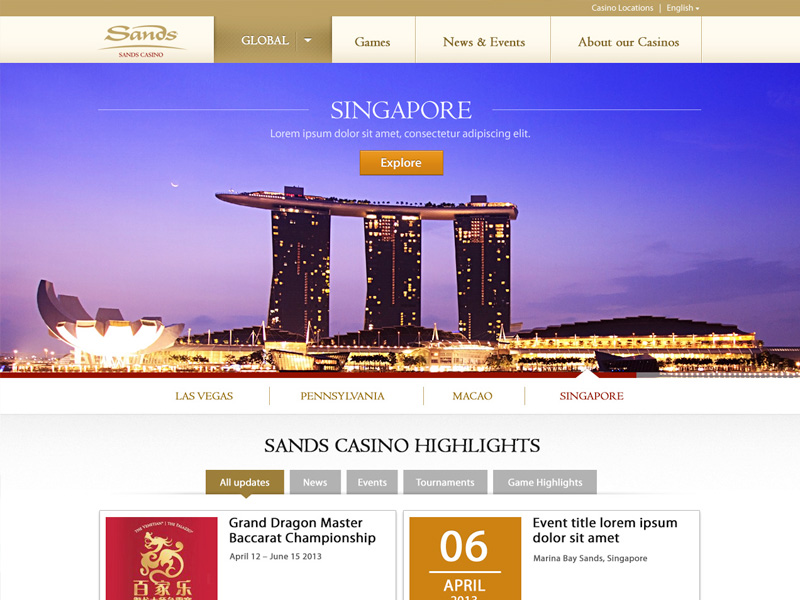 Sands Casino website image